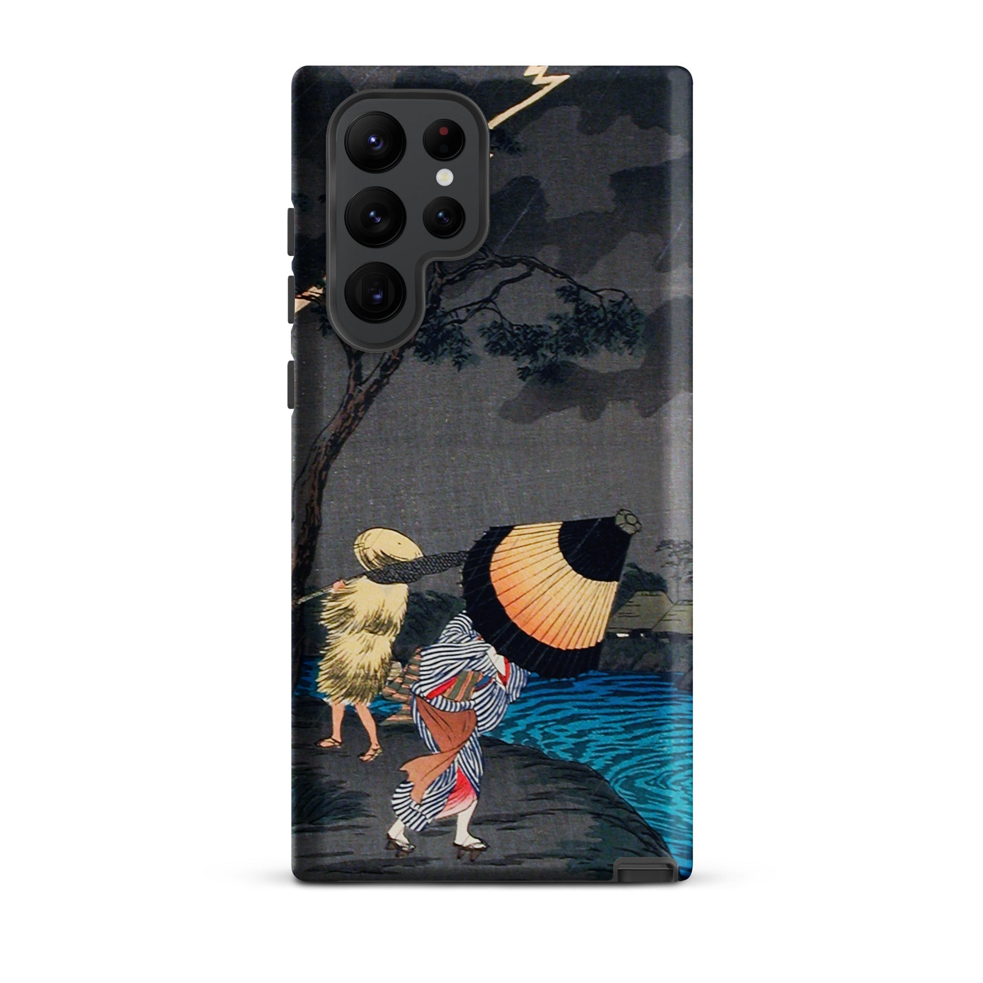 Thunderstorm at Tateishi Takahashi Shōtei Samsung Case, Galaxy S22 Ultra / Matte, Black Smartphone Case Japanese Woodblock Print Two Figures