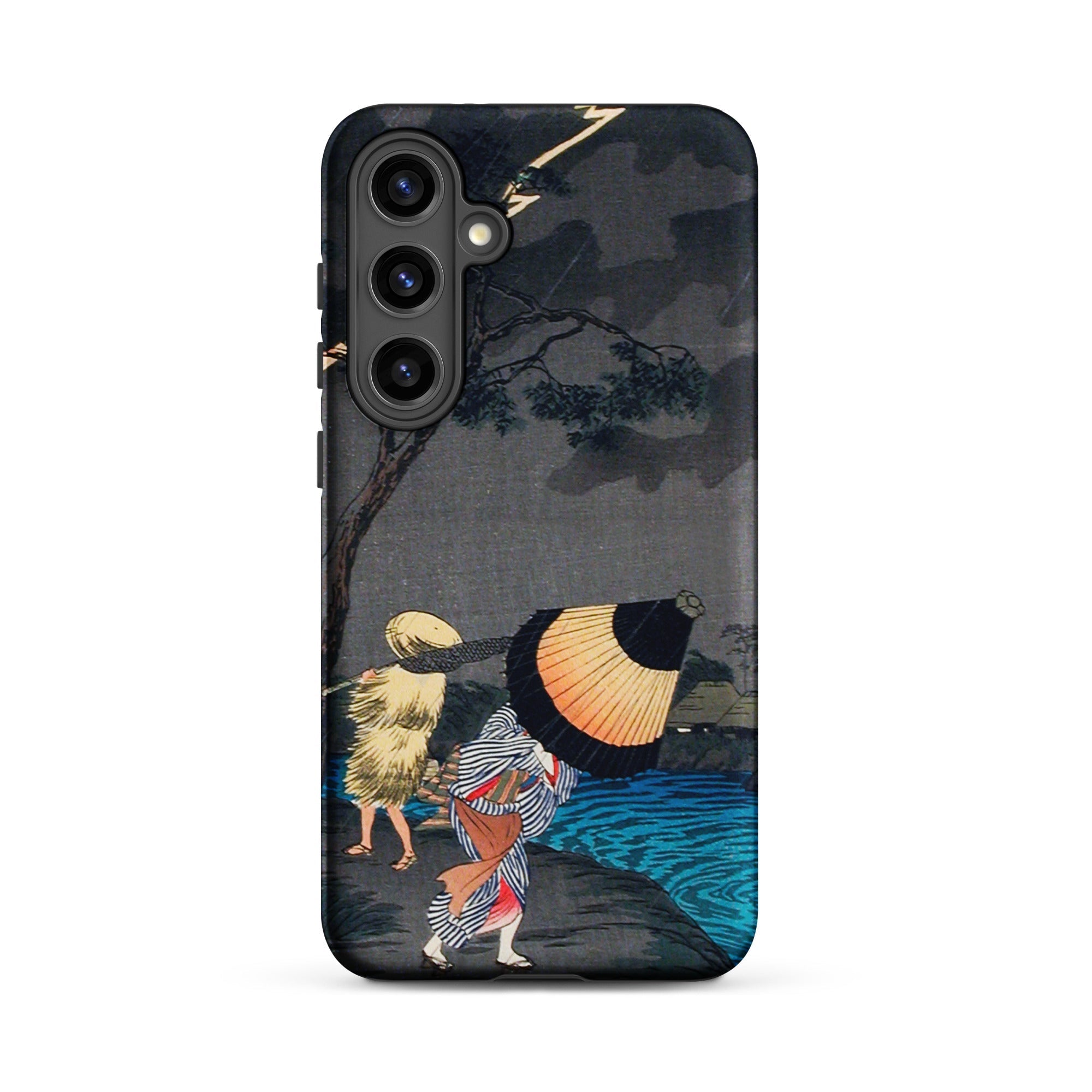 Thunderstorm at Tateishi Takahashi Shōtei Samsung Case, Galaxy S24 Plus / Matte, Black Smartphone Case Japanese Ukiyo e Print Stormy