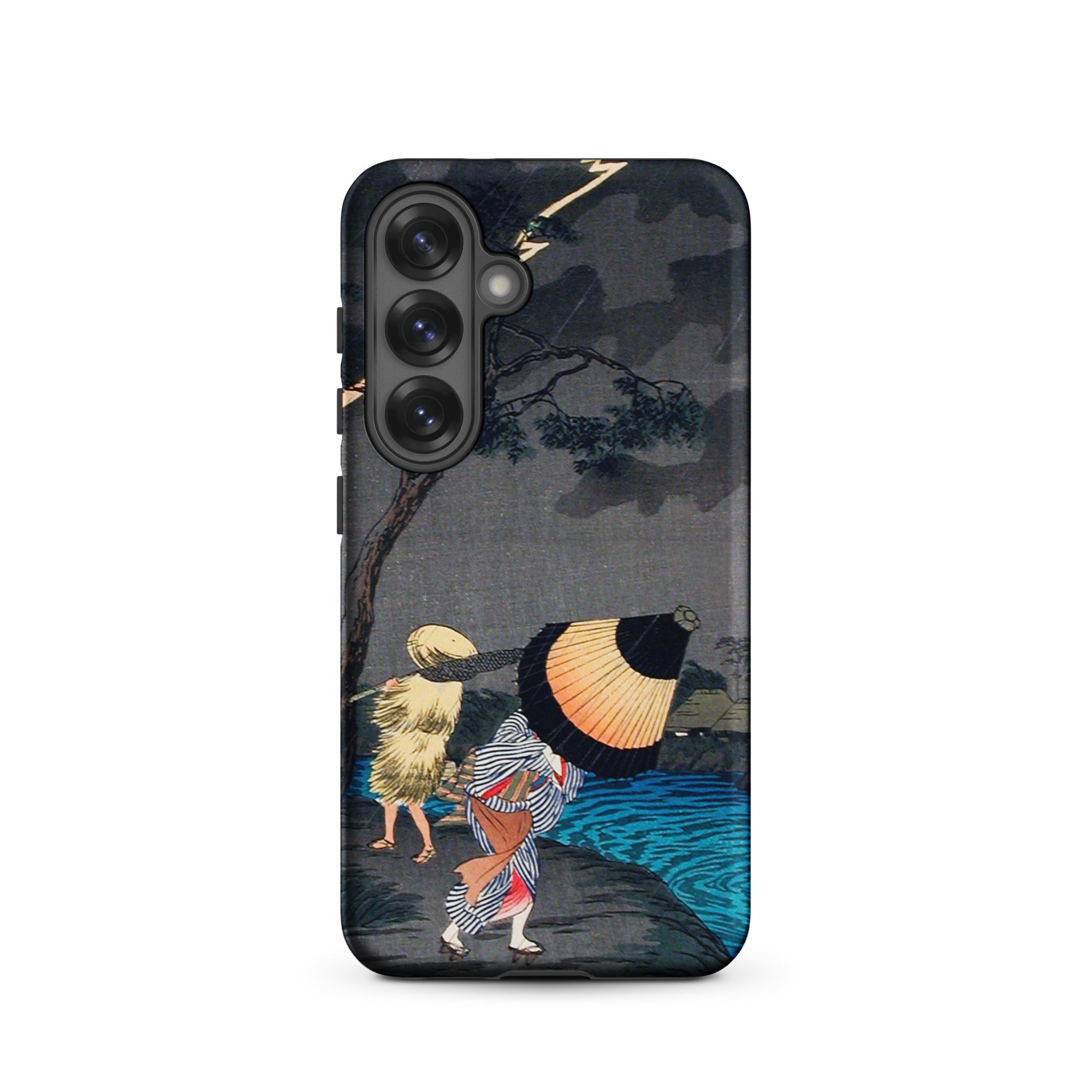Thunderstorm at Tateishi Takahashi Shōtei Samsung Case, Galaxy S25 / Matte, Smartphone Case Japanese Woodblock Print Figures Stormy
