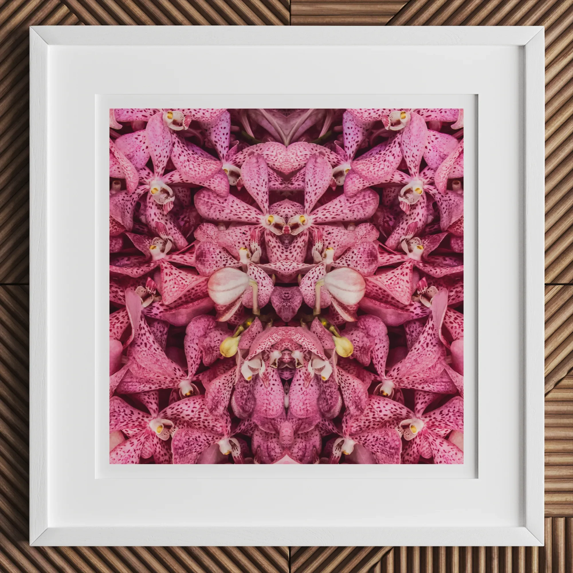 Tickled Pink - Fuschia Orchid Op Art Print, 12x12’’ / 31x31cm / White Frame, Framed Square Abstract Print Pink Speckled Orchids