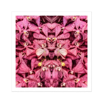 Tickled Pink - Fuschia Orchid Op Art Print / Canvas Pink Spotted Orchids Arranged Kaleidoscopic Pattern Orchid Op Art, Sensory Explosion,