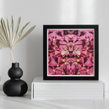 Tickled Pink - Fuschia Orchid Op Art Print, Framed Abstract Artwork Symmetrical Pink Floral Pattern