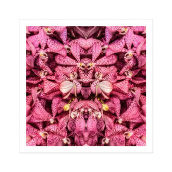 Tickled Pink - Fuschia Orchid Op Art Print, Pink Spotted Orchids Arranged Kaleidoscopic Pattern