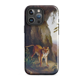 Tiger in a Cave - Jacques-laurent Agasse Phone Case Iphone 16 Pro Max / Gloss Phone Case Detailed Painting Orange Tiger Black Stripes