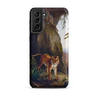 Tiger in a Cave - Jacques-laurent Agasse Phone Case Samsung Galaxy S21 Plus / Matte Sleek Black Phone Case Detailed Painting Orange Tiger