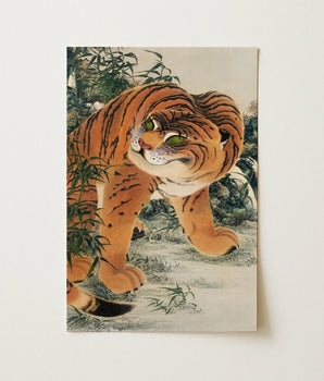 Vibrant Orange Tiger Bold Black Stripes Green Eyes Cleaning, Edo Period, Kishi Ganku’s, Wild Tigers Roamed, Japan