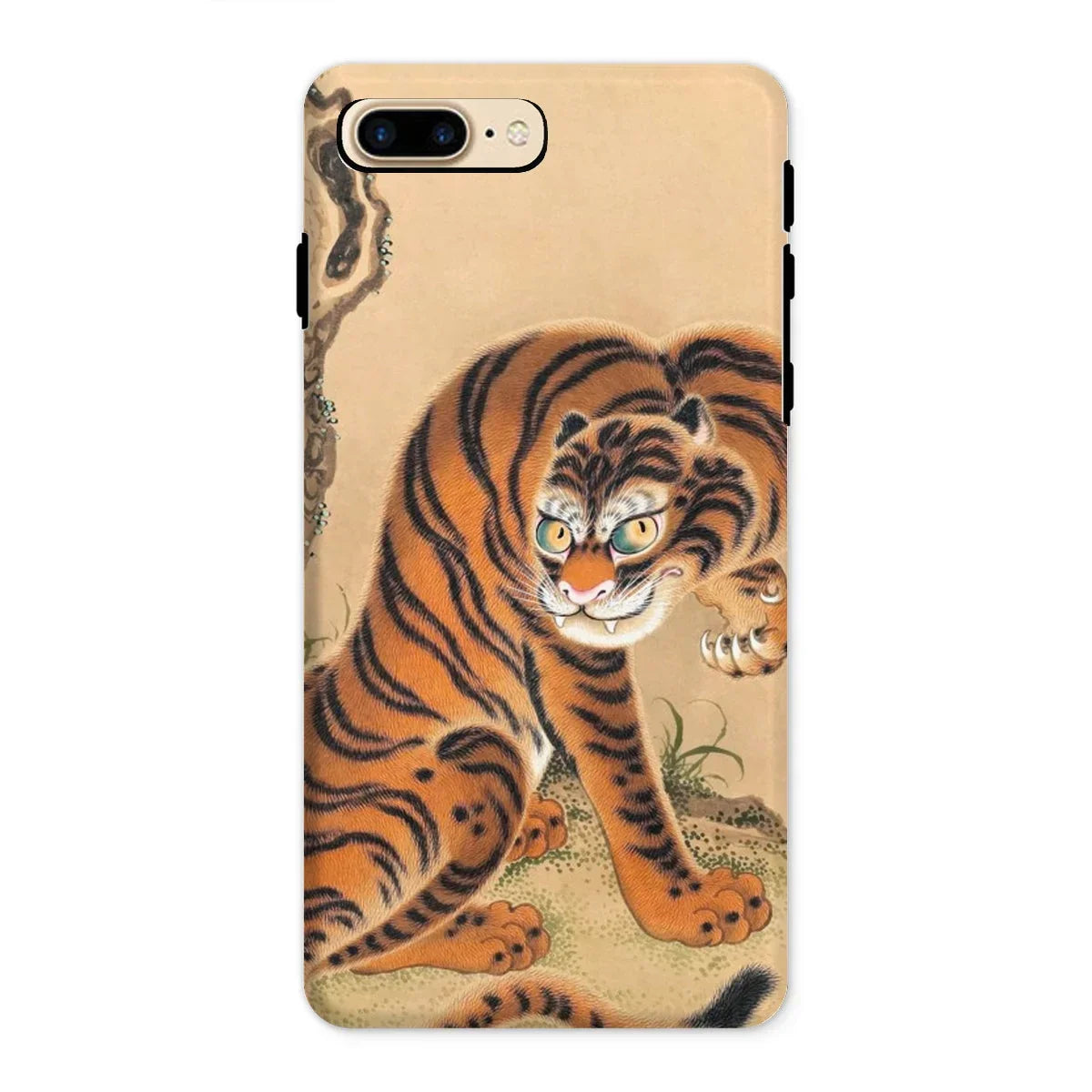 Tiger Cleaning its Paw - Matsui Keichu Iphone Case, 8 Plus / Matte, Phone Case Traditional Japanese-style Tiger Painting Orange Black