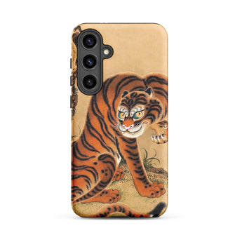 Tiger Cleaning its Paw - Matsui Keichu Phone Case Samsung Galaxy S24 Plus / Matte Vibrant Orange Black Tiger Illustration Adorns Phone Case