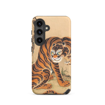 Tiger Cleaning its Paw - Matsui Keichu Phone Case Samsung Galaxy S24 / Matte Vibrant Orange Tiger Bold Black Stripes Green Eyes Matsui