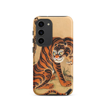 Tiger Cleaning its Paw - Matsui Keichu Phone Case Samsung Galaxy S23 / Matte Vibrant Orange Tiger Bold Black Stripes Green Eyes Matsui