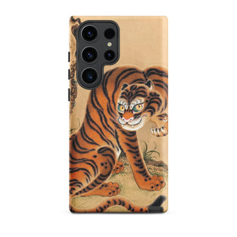 Tiger Cleaning its Paw - Matsui Keichu Phone Case Samsung Galaxy S23 Ultra / Matte Vibrant Orange Tiger Bold Black Stripes Yellow Eyes
