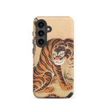 Tiger Cleaning its Paw - Matsui Keichu Phone Case Samsung Galaxy S24 / Matte Vibrant Orange Tiger Bold Black Stripes Green Eyes Matsui