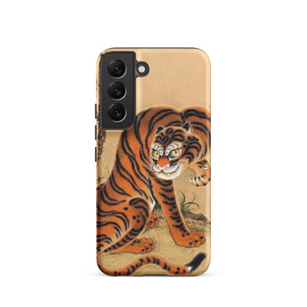 Tiger Cleaning its Paw - Matsui Keichu Samsung Case, Galaxy S22 / Matte, Phone Case Vibrant Orange Black Tiger Illustration