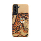 Tiger Cleaning its Paw Matsui Keichu Samsung Case, Galaxy S22 Plus / Matte, Smartphone Case Stylized Tiger Illustration Beige Background