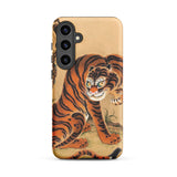 Tiger Cleaning its Paw - Matsui Keichu Samsung Case, Galaxy S24 Plus / Matte, Smartphone Case Orange Black Striped Tiger Design