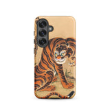Tiger Cleaning its Paw - Matsui Keichu Samsung Case, Galaxy S25 / Matte, Phone Case Vibrant Orange Black Tiger Illustration