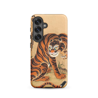 Tiger Cleaning its Paw - Matsui Keichu Samsung Case, Galaxy S25 / Matte, Phone Case Vibrant Orange Black Tiger Illustration