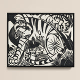 Black White Abstract Artwork Stylized Tigers Dynamic Poses Franz Marc’s Expressionist Vision, Electrifying Tiger Art, Untamed Realm