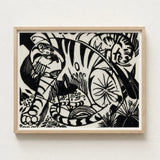 Black White Stylized Animal Print Artwork Light Wood Franz Marc’s Expressionist Vision, Electrifying Tiger Art, Untamed Realm