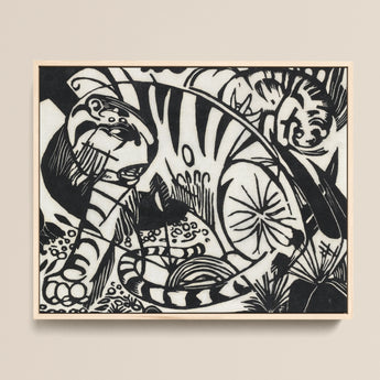 Black White Abstract Artwork Stylized Tigers Dynamic Composition Franz Marc’s Expressionist Vision, Electrifying Tiger Art, Untamed Realm