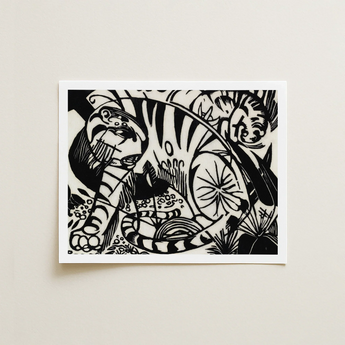 Black White Stylized Tiger Print Framed Art Piece Franz Marc’s Expressionist Vision, Electrifying, Untamed Realm
