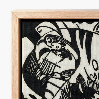 Black White Stylized Portrait Artwork Light Wood Frame Franz Marc’s Expressionist Vision, Electrifying Tiger Art, Untamed Realm
