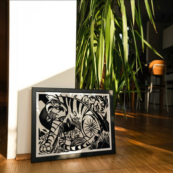 Tiger - Franz Marc Black and White Expressionism Art Print, Black White Framed Artwork Stylized Tiger Design Woodcut