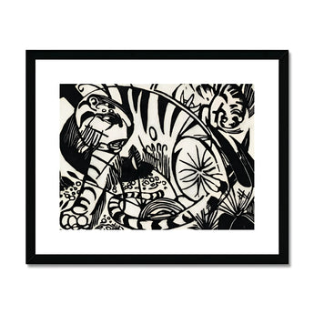 Tiger - Franz Marc Black and White Expressionism Art Print, Striped Tiger Rendered Bold Black White Woodcut-style Artwork