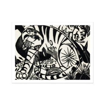 Tiger - Franz Marc Black and White Expressionism Art Print, Black White Stylized Tiger Bold Curved Stripes Decorative