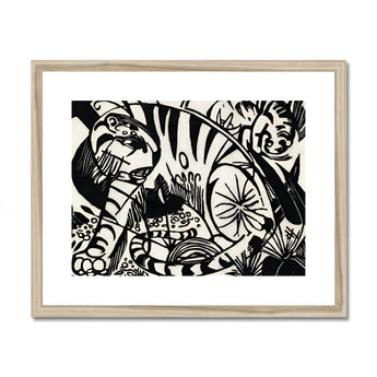 Tiger - Franz Marc Black and White Expressionism Art Print, Black White Woodcut-style Tiger Bold Stripes Decorative Patterns