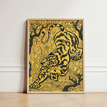 Tiger in the Jungle - Paul Ranson Art Print / Canvas Framed Artwork Stylized Black Intricate Patterns Vibrant Ranson’s, Leaps,