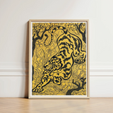 Tiger in the Jungle - Paul Ranson Art Print / Canvas Framed Artwork Bold Black Illustration Vibrant Yellow Ranson’s, Leaps, Impressionist