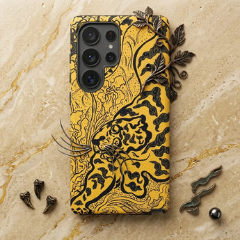 Tiger in the Jungle - Paul Ranson Phone Case Yellow Black Tiger-themed Intricate Leafy Design Ranson’s Hypnotic Dreamscape, Adorning,