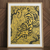 Tiger in jungle art print, framed.