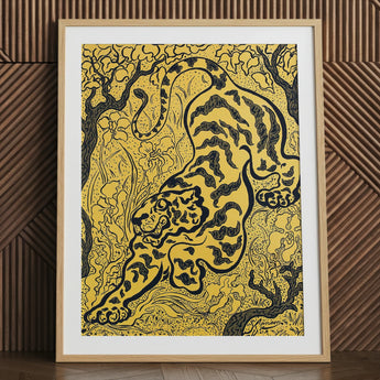 Tiger in jungle art print, framed.