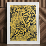 Tiger in the Jungle - Paul Ranson Art Print / Canvas Framed Artwork Stylized Tiger Bold Black Lines Vibrant Paul Ranson’s Tiger, Leaps,