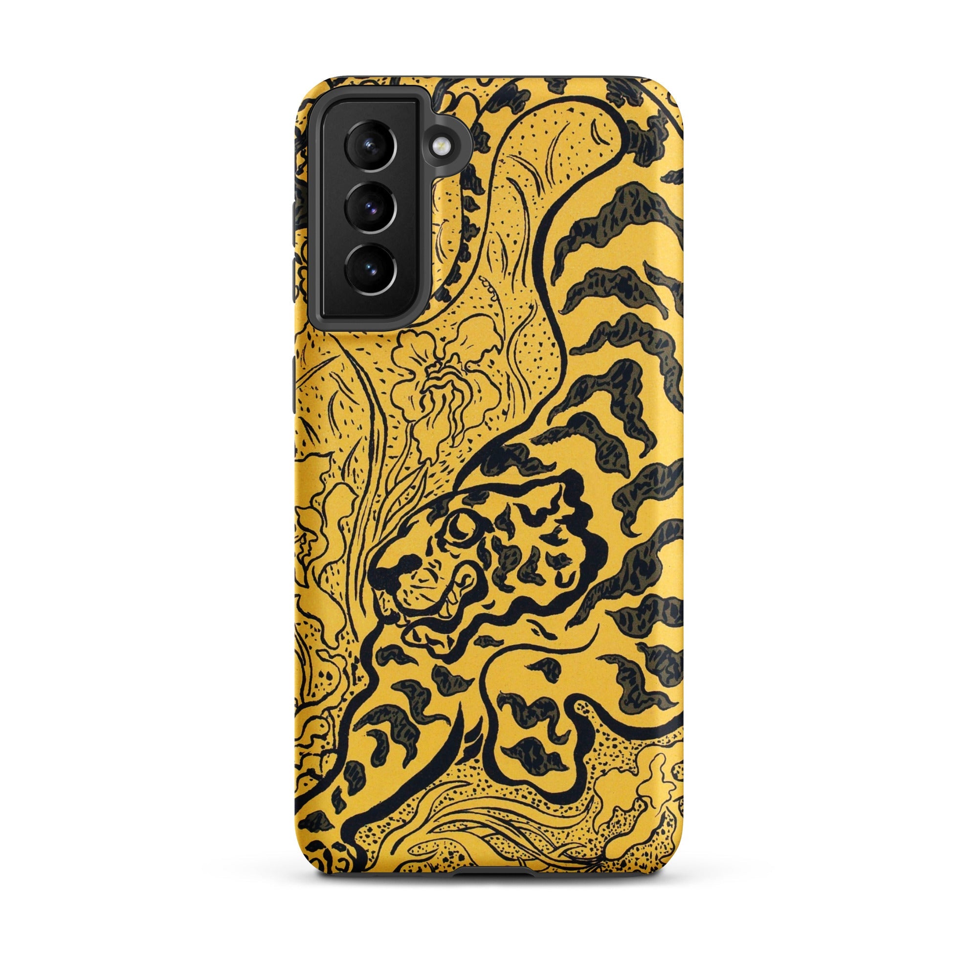 Tiger in the Jungle Paul Ranson Samsung Case, Galaxy S21 Plus / Matte, Yellow Phone Case Black Line Art Design Tiger