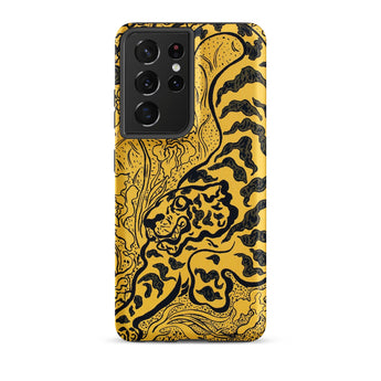 Tiger in the Jungle - Paul Ranson Samsung Case, Galaxy S21 Ultra / Matte, Yellow Phone Case Black Line Art Tiger