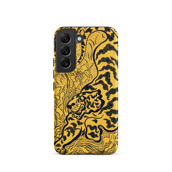 Tiger in the Jungle - Paul Ranson Samsung Case, Galaxy S22 / Matte, Yellow Phone Case Black Line Art Tiger Design