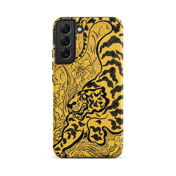 Tiger in the Jungle - Paul Ranson Samsung Case, Galaxy S22 Plus / Matte, Yellow Smartphone Case Black Line Art Design Tiger