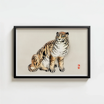 Framed Artwork Detailed Traditional-style Illustration Tiger Orange Black Kōno Bairei’s, Meiji Era Kacho-e, Art Print