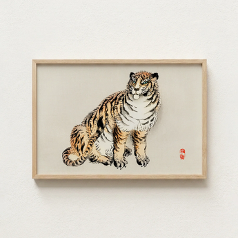 Framed Artwork Detailed Tiger Orange Black Stripes White Kōno Bairei’s, Meiji Era Kacho-e, Art Print