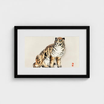 Tiger - Kono Bairei Kacho-e Art Print / Canvas Framed Artwork Detailed Traditional-style Illustration Orange Black Striped Kōno Bairei’s,