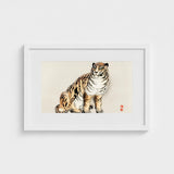 Tiger - Kono Bairei Kacho-e Art Print / Canvas Framed Traditional Japanese Ink Wash Painting Seated Kōno Bairei’s, Meiji Era, Prints