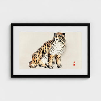 Tiger - Kono Bairei Kacho-e Art Print / Canvas Framed Artwork Detailed Traditional-style Illustration Orange Black Kōno Bairei’s, Meiji