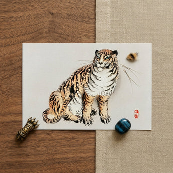 Tiger - Kono Bairei Kacho-e Art Print / Canvas Traditional Japanese-style Illustration Tiger White Paper Rendered Ink Kōno Bairei’s Tiger,