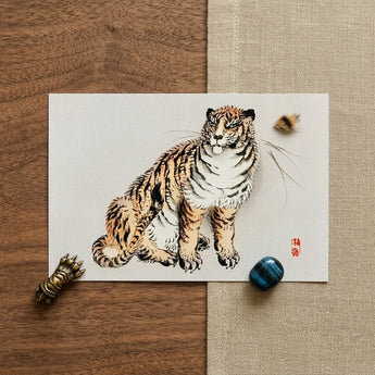 Tiger - Kono Bairei Kacho-e Art Print / Canvas Traditional Japanese-style Illustration White Paper Rendered Ink Kōno Bairei’s, Meiji Era,