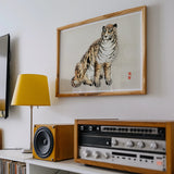 Tiger - Kōno Bairei Kacho-e Art Print, Framed Watercolor Painting Tiger Black Stripes