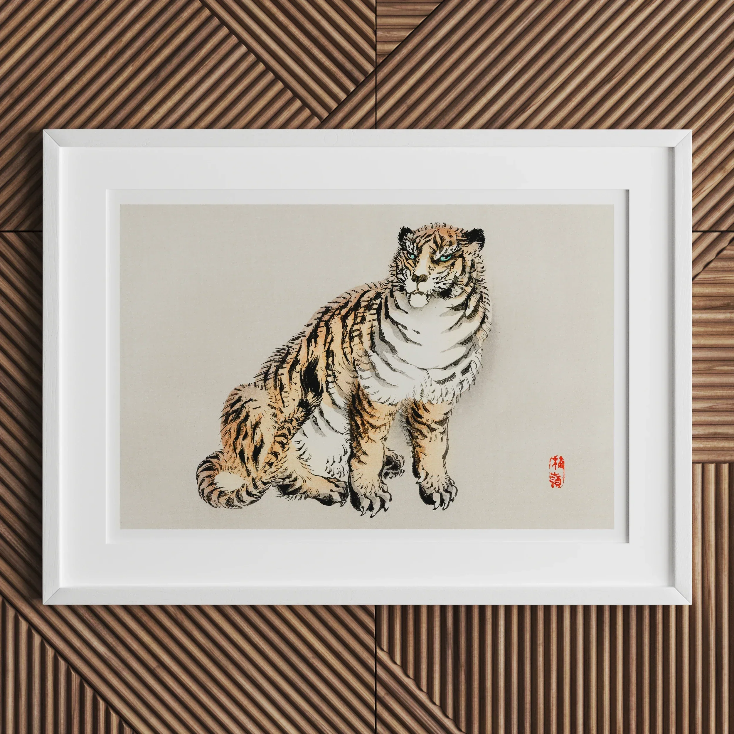 Tiger - Kōno Bairei Kacho-e Art Print, Framed Watercolor Painting Tiger Traditional Asian Brush Stroke