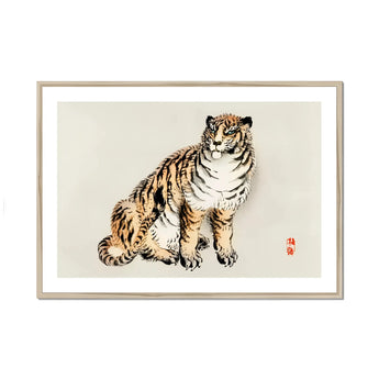 Tiger - Kōno Bairei Kacho-e Art Print, Traditional Asian-style Ink Watercolor Painting Seated Tiger Bold